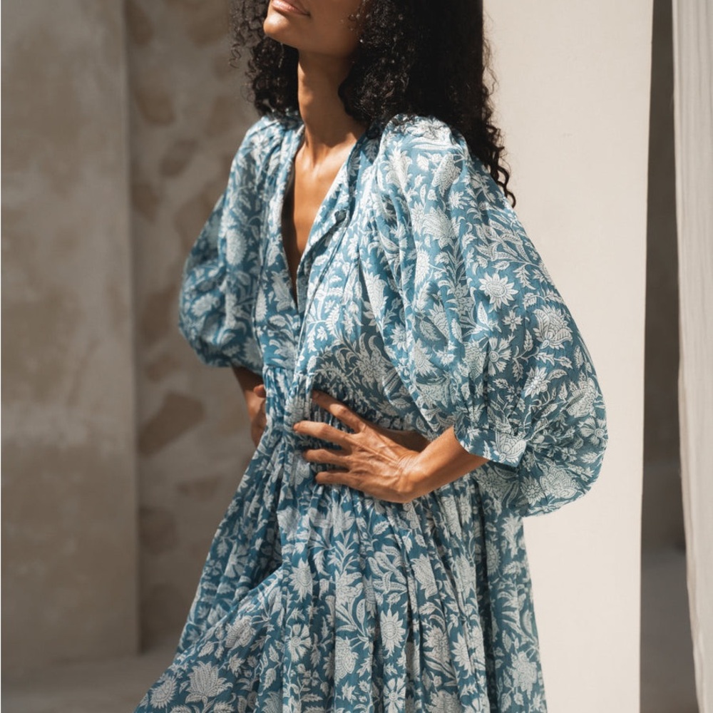 Like New Daughters of India Kyra Mini Dress | Ocean Blue | Size L